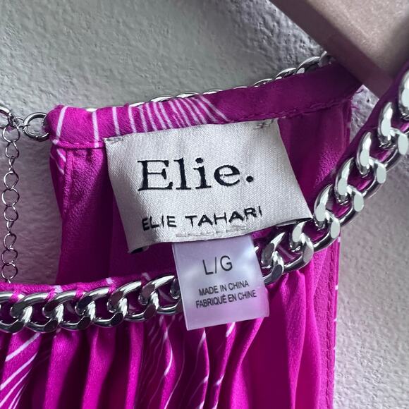 Elie Tahari Chain Halter Pleated Bright Pink Top Women's Size Large Loose Fit - Picture 6 of 11